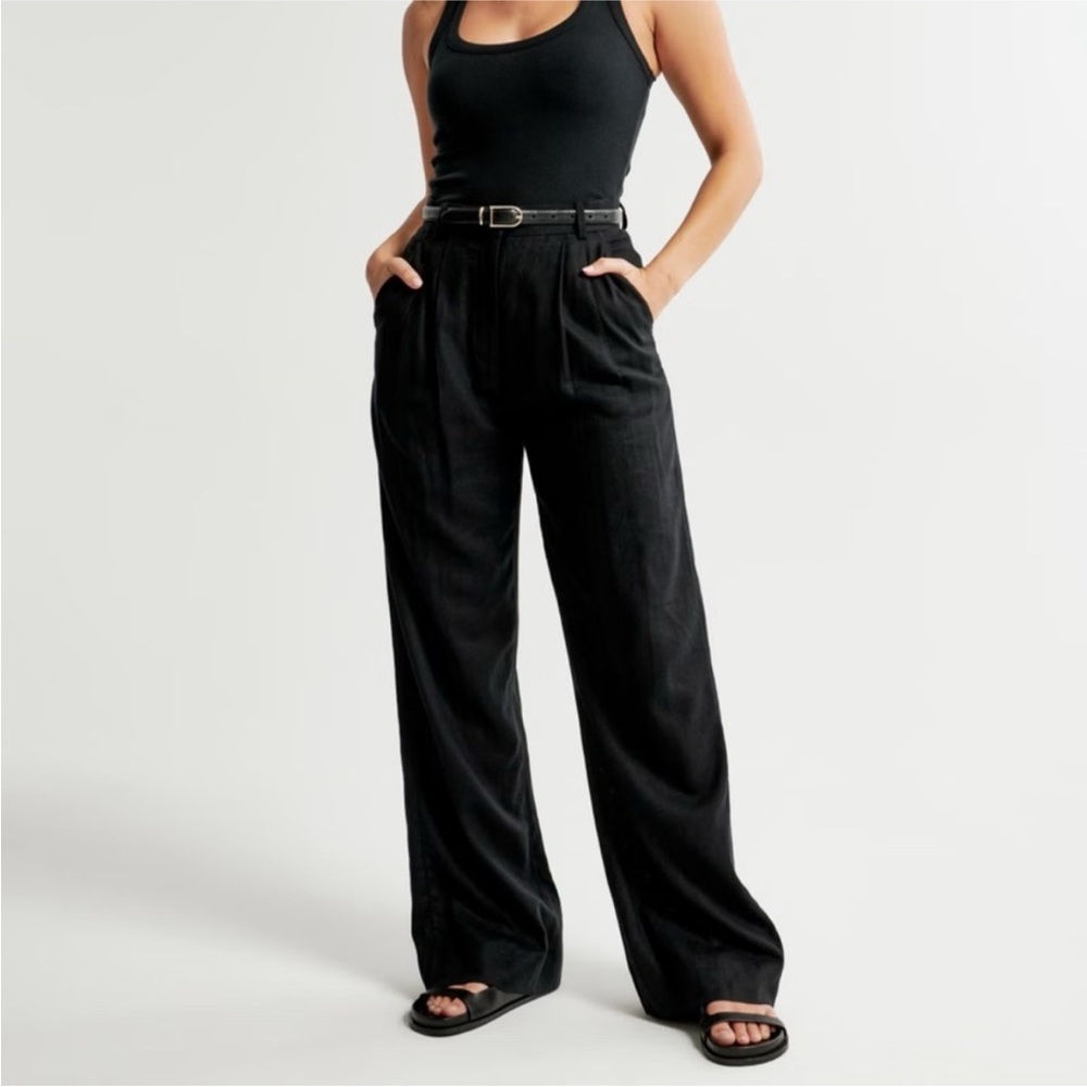Abercrombie & Fitch Linen Black Wide
Leg Pants Curve Love Small Regular